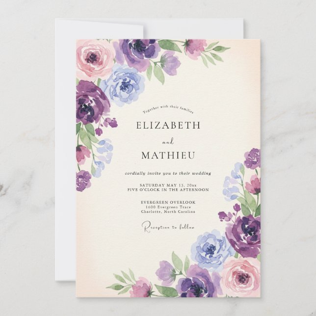 Violet Lilac Wildflower Wedding Invitation (Front)