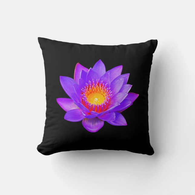 Violet Lotus Flower on Black Cushion (Front)