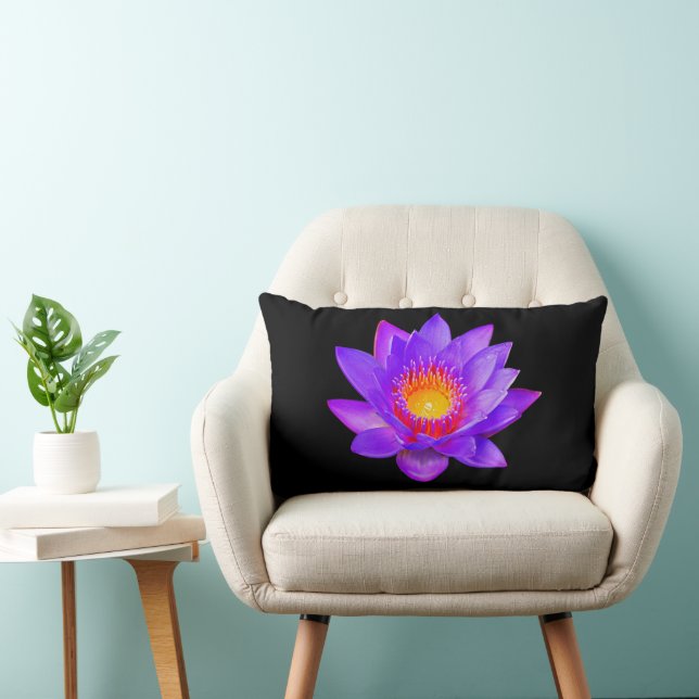 Violet Lotus Flower on Black Lumbar Cushion (Chair)