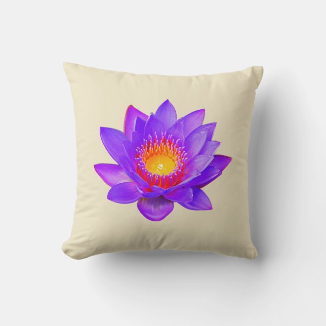 Violet Lotus Flower on Light Champagne Beige Cushion (Front)