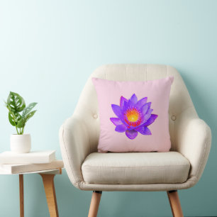 Violet Lotus Flower on Light Pink Cushion