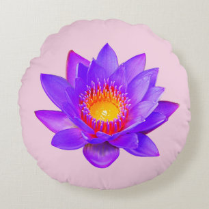 Violet Lotus Flower on Light Pink Round Cushion