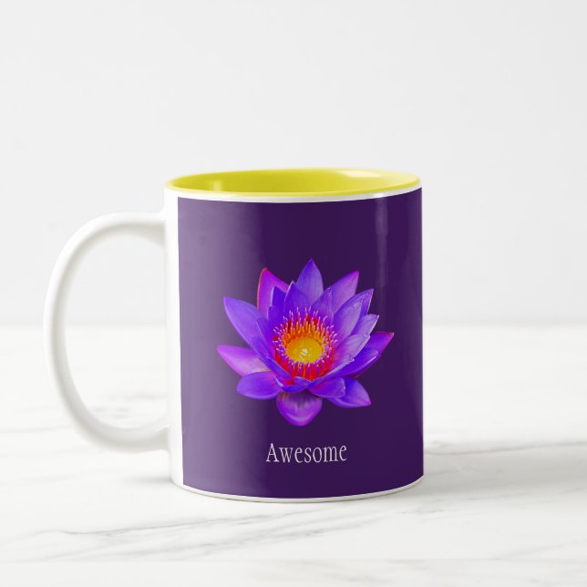 Violet Lotus Flower on Royal Purple Two-Tone Coffee Mug (Left)