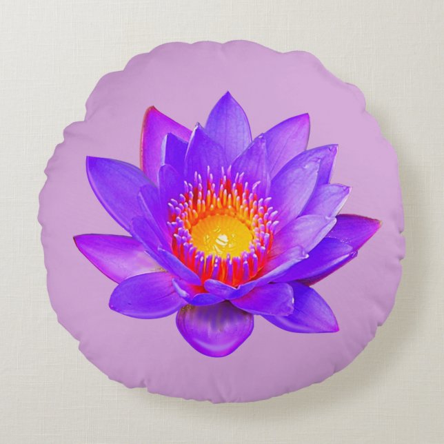 Violet Lotus Flower on Violet Round Cushion (Front)