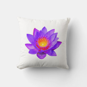 Violet Lotus Flower on White Throw Pillow