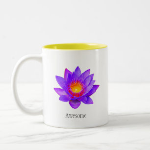 Violet Lotus Flower on White Two-Tone Coffee Mug