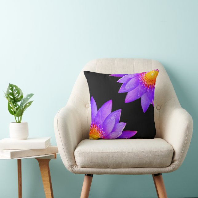 Violet Lotus Flowers on Black Cushion (Chair)