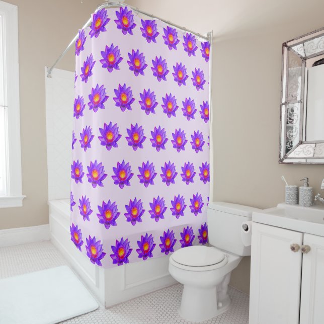 Violet Lotus Flowers Shower Curtain (In Situ)