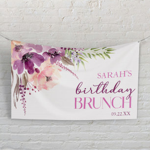 Violet Magenta Purple Floral Birthday Brunch Banner