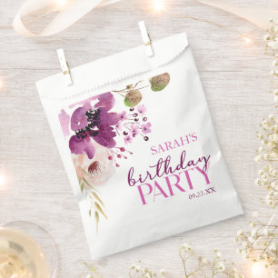 Violet Magenta Purple Floral Birthday Party Favour Bags