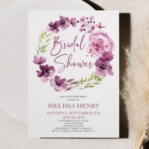 Violet Magenta Purple Floral Flowers Bridal Shower Invitation