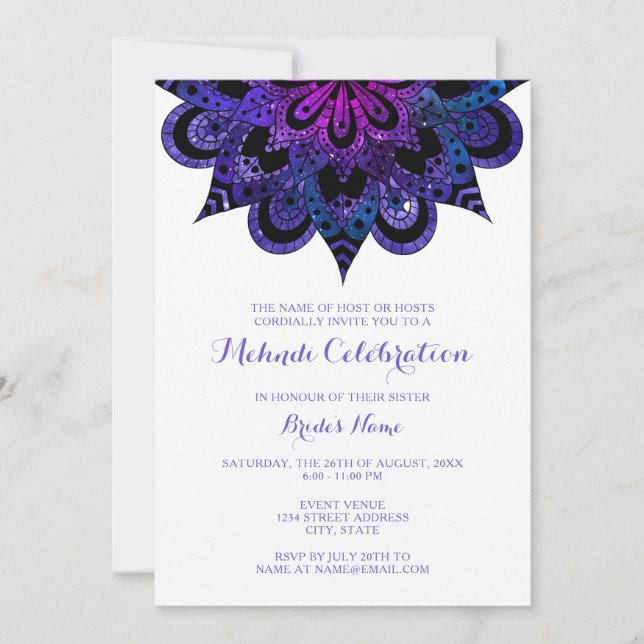Violet Mandala Mehndi Celebration Invitation (Front)
