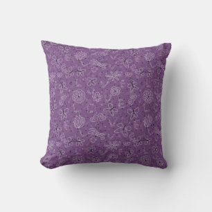 Violet Mauve Butterfly LOVE - seamless pattern.    Cushion