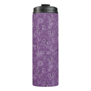 Violet Mauve Butterfly LOVE - seamless pattern.  Thermal Tumbler