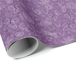 Violet Mauve Butterfly LOVE - seamless pattern. Wrapping Paper