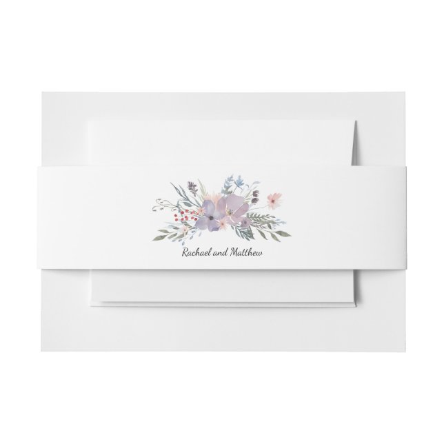 Violet Meadow Floral Wedding Invitation Belly Band (Front Example)
