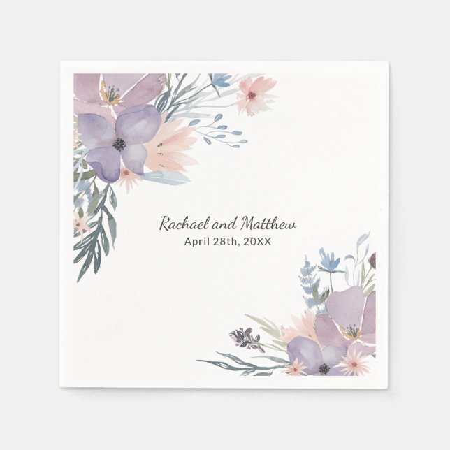 Violet Meadow Floral Wildflowers Wedding Napkin (Front)