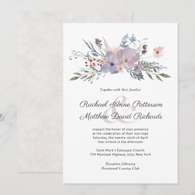 Violet Meadow Watercolor Wedding Invitation (Front/Back)