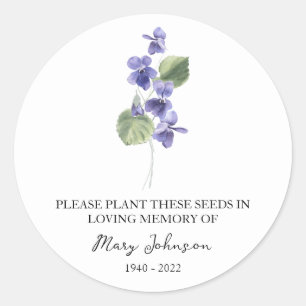 Violet Memorial Funeral Seed Packet Classic Round Sticker