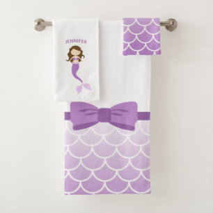 Violet Mermaid Personalised Bath Towel Set