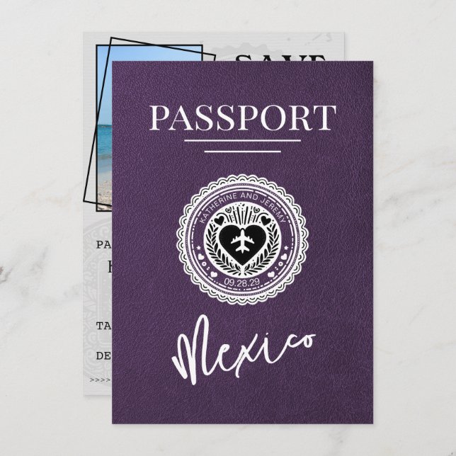 Violet Mexico Passport Save The Date (Front/Back)