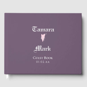 Violet Minimalist Heart Wedding Simple Guest Book