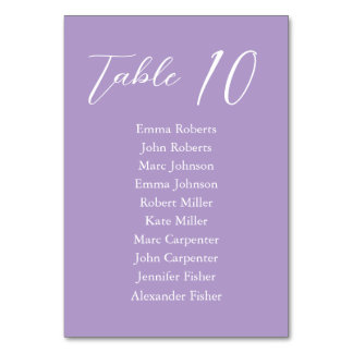 Violet Minimalist Script Wedding Seating Plan Table Number