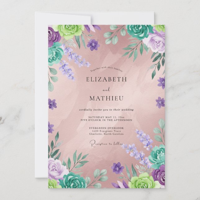 Violet Mint Wildflower Wedding Invitation (Front)