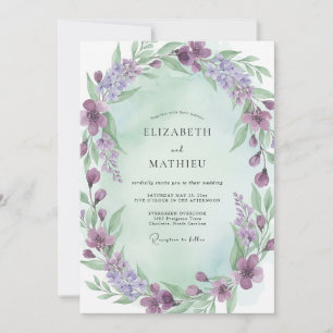 Violet Mint Wreath Wedding Invitation
