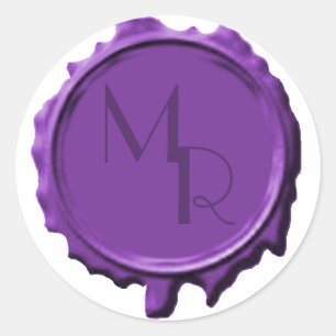 Violet Monogram Seal Wedding Stickers