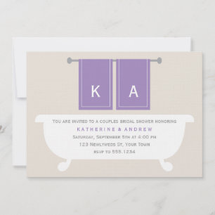 Violet Monogrammed Bath Towels Bridal Shower Invitation