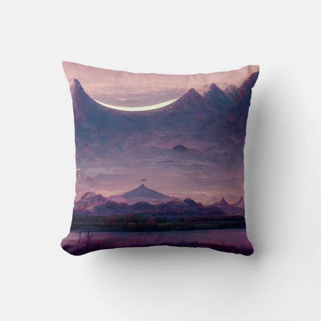 Violet Mountain Landscape Painting Cushion (Front)