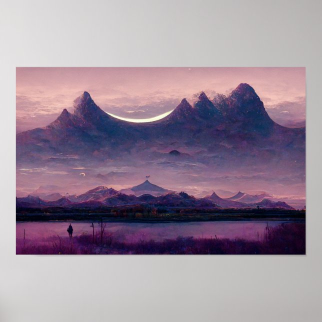 Violet Mountain Landscape Painting Poster (Front)