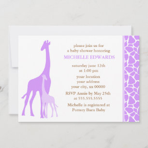 Violet Mum and Baby Giraffe Baby Shower Invitation