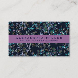 Violet & Navy Blue Elegant Dainty Floral Pattern Business Card