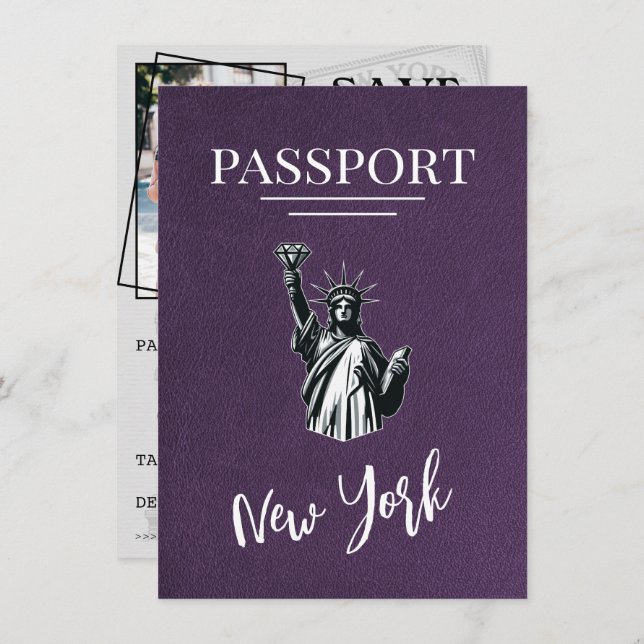 Violet New York City Passport Save The Date (Front/Back)