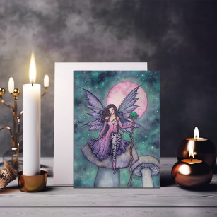 Violet Night Fairy Blank Card by Molly Harrison