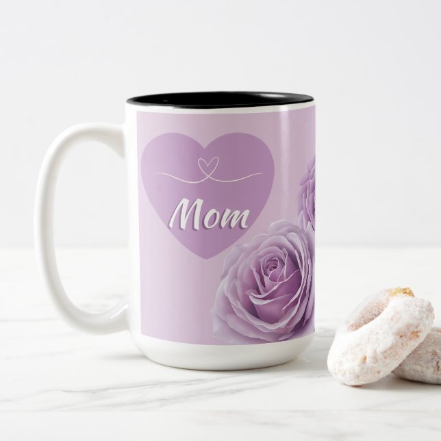Violet Novalis Roses For Mum Two-Tone Coffee Mug (With Donut)