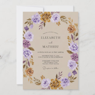 Violet Ochre Ranunculus Eucalyptus Wedding Invitation