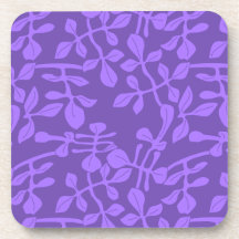 Violet on Purple Leaf Pattern Coaster Set of 6