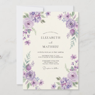 Violet Orchid Watercolor Wedding Invitation