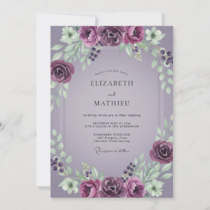 Violet Painted Wreath Wedding Invitation