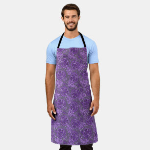 Violet paisley damask floral oriented ethnic apron