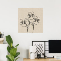 Violet Pansies Drawing Canvas Flower Poster