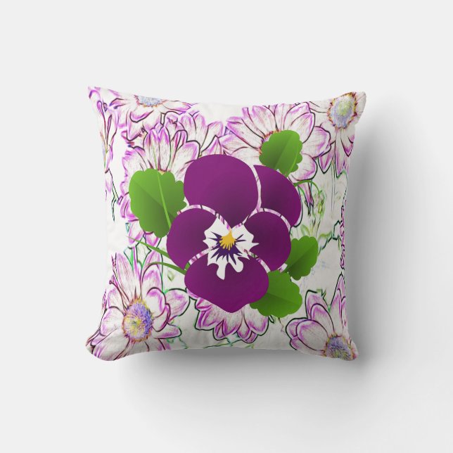 Violet Pansy Floral Soft Pillow  (Front)