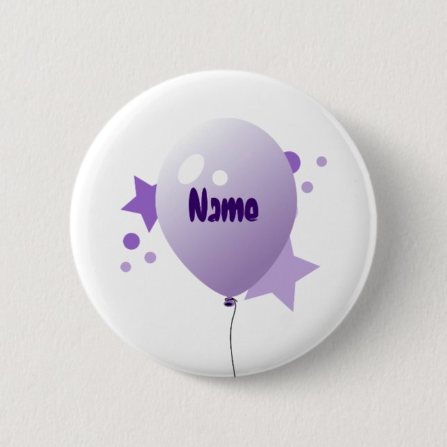 Violet Party Balloon Name Button (Front)