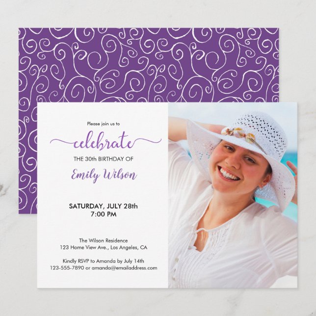 Violet Pattern 30th Birthday Photo Invitation (Front/Back)