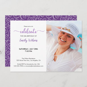 Violet Pattern 30th Birthday Photo Invitation