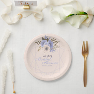 Violet Peach Pastel Geometric Roses Bridal Shower Paper Plate