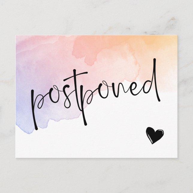 Violet Peach Watercolor Postponed Wedding Announcement Postcard (Front)